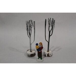 Vintage Lemax Christmas Village Figurine Mother Holding Child with Trees